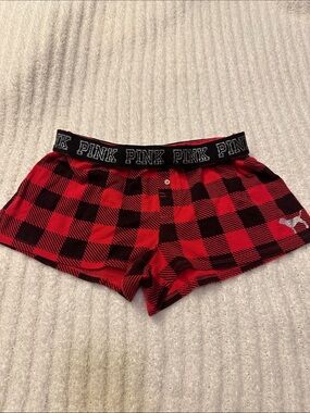 PINK red and black checkered Lounge Shorts with Black Branded Waistband
